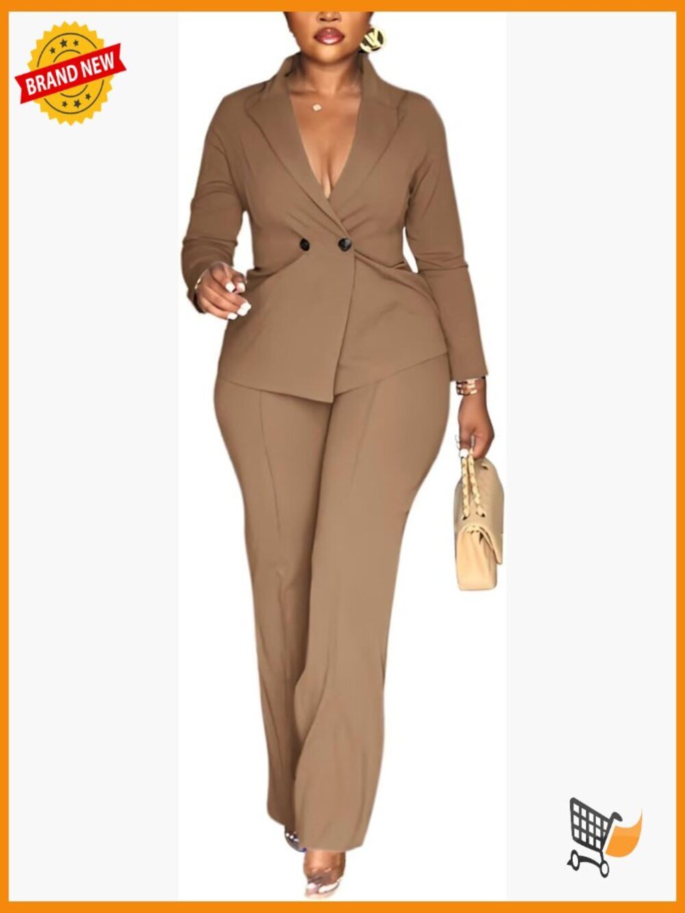 Women Double Breasted Blazer Pantsuit 2 Piece Suit Set for Work Business Office